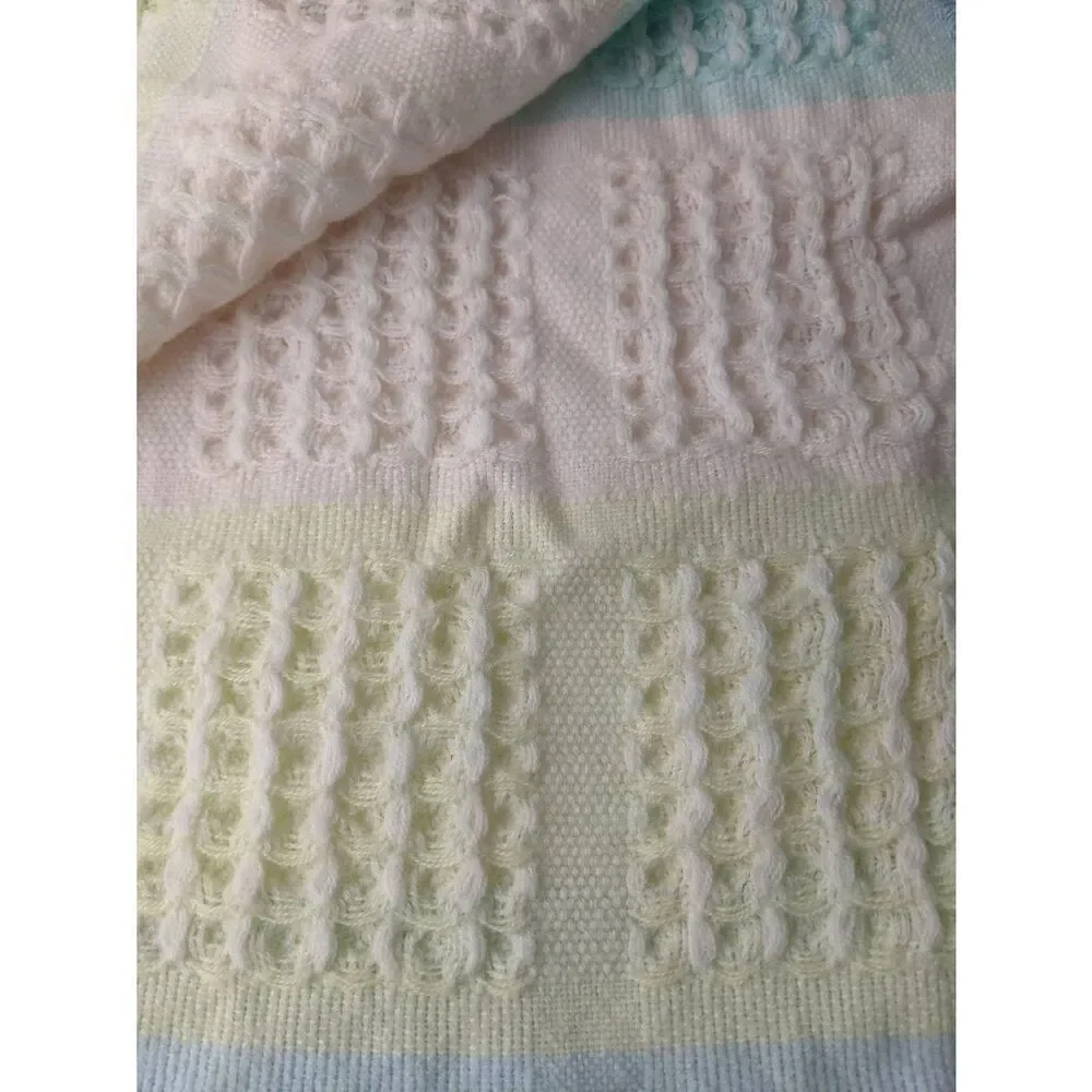 Lord & Taylor Vtg Plaid Baby Blanket Pastel Blue Pink Yellow Green Plaid Throw F
